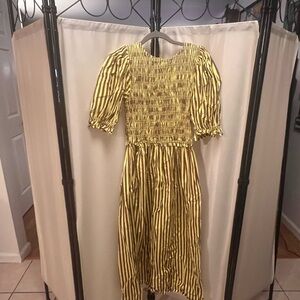 Damson Madder Yellow and Black Smocked Sundress with Puff Sleeves Size 12